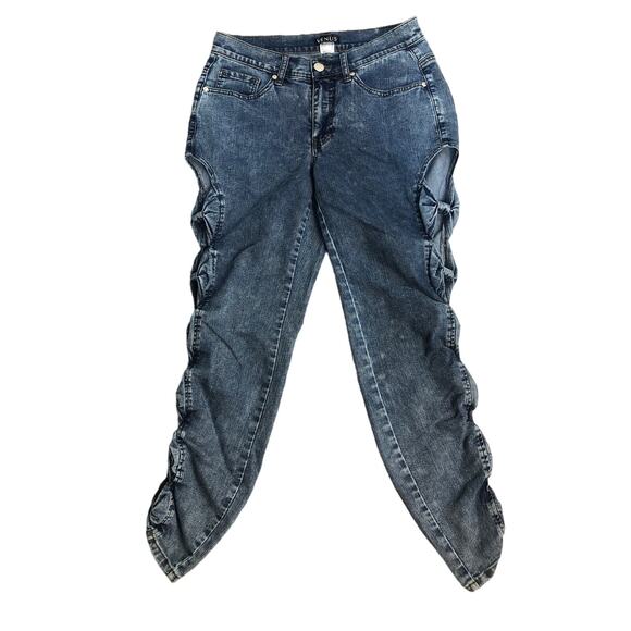 Venus Bowtie Cutout Acid Washed Jeans  Size 6 Skinny Leg - Picture 1 of 11